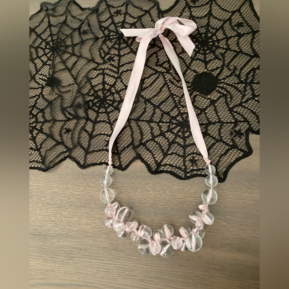 Clear Necklace Pink Ribbon Necklace